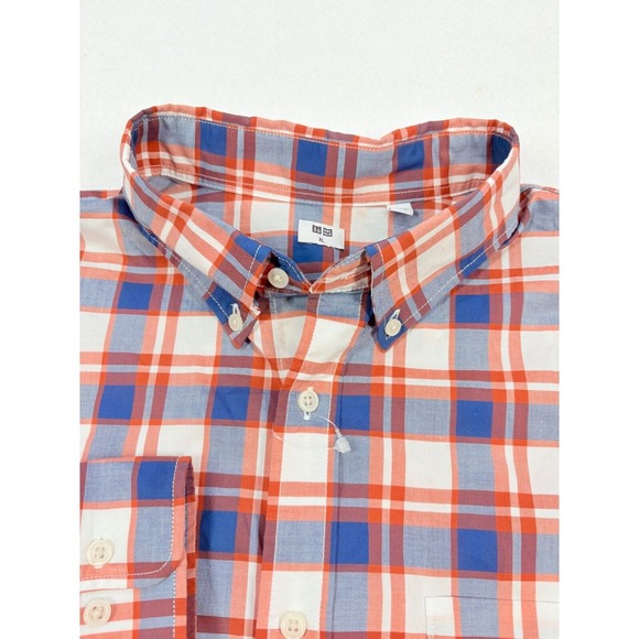 UNIQLO Men's Plaid Button Up Shirt XL  Cotton Orange Blue Smart‎ Casual NWOT - Picture 6 of 14